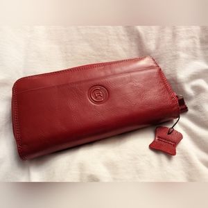 Red Club Richelieu Genuine Leather Wallet w/Checkbook Holder